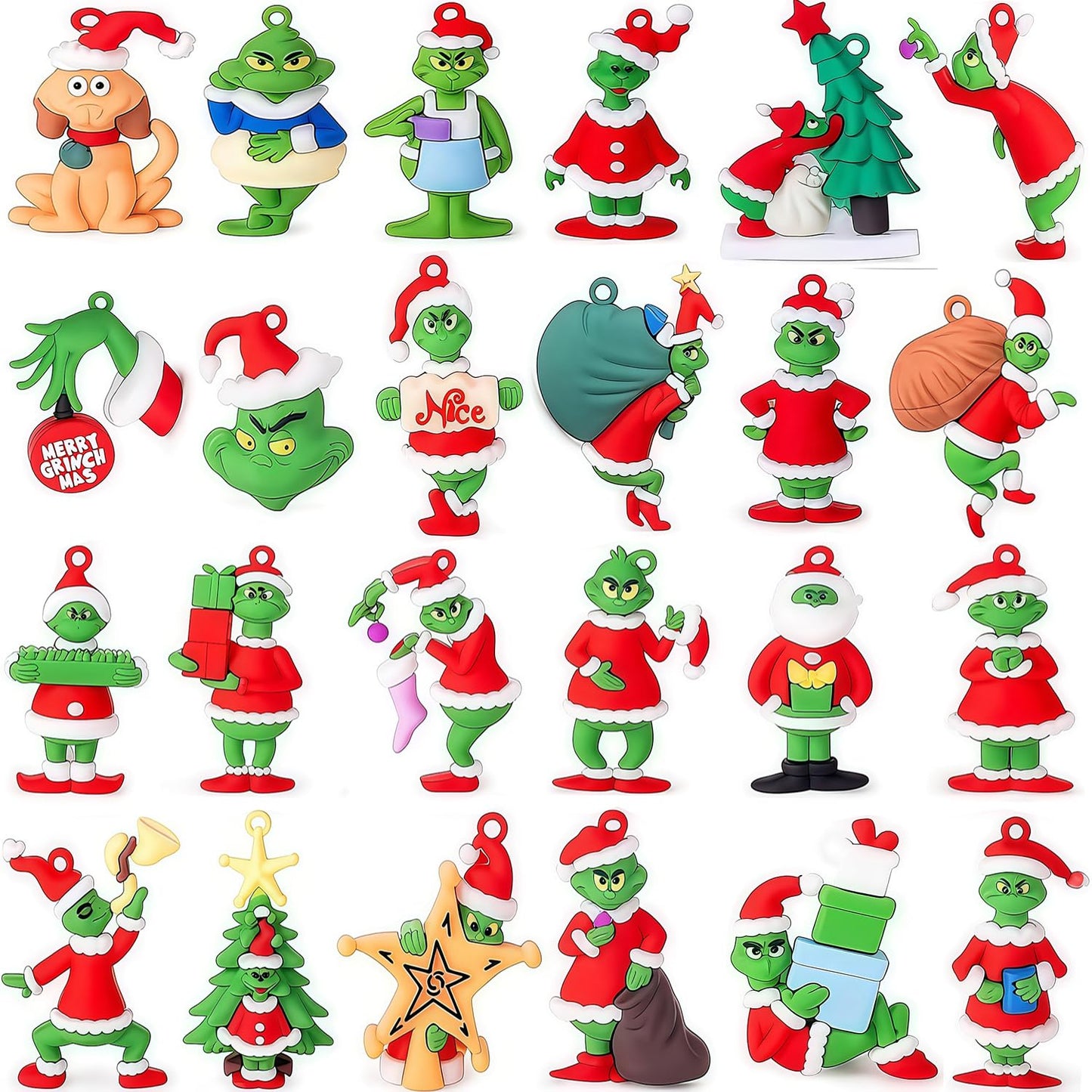 CHENZHOUZAI 24 Christmas Decorations mature-themed Toys of Christma Green Monsters  Small Gifts for Christma Parties  Christmas Stocking Stuffing Party Discounts (Christmas Style)
