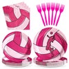 Grencian 96Pcs Pink Volleyball Party Supplies Volleyballs Paper Plates and Napkins Sports Birthday Party Disposable Tableware fo