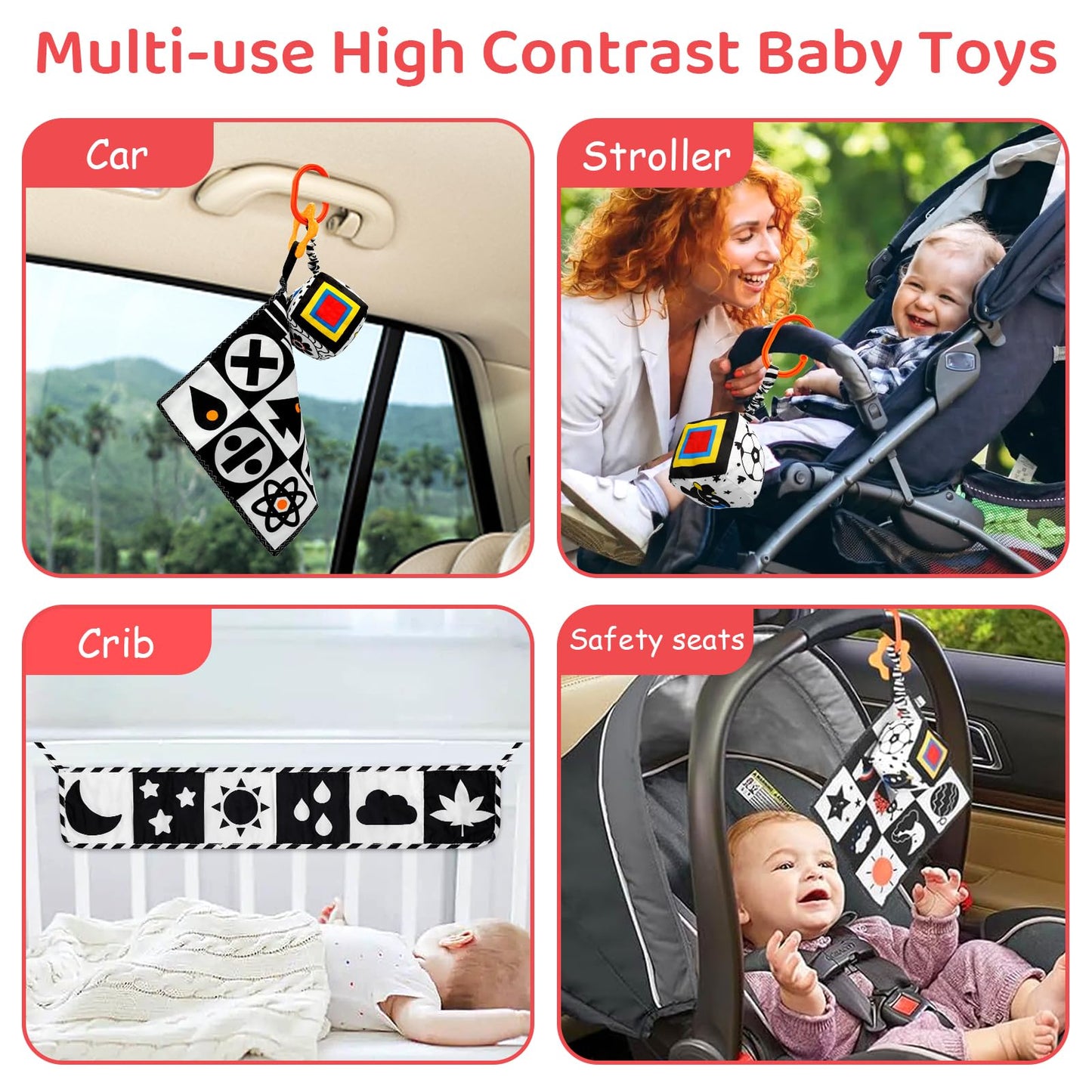 Black And White High Contrast Baby Toys For Newborn, Newborn Toys Montessori Toys For Babies 0-6 Months Tummy Time Toys, Infant