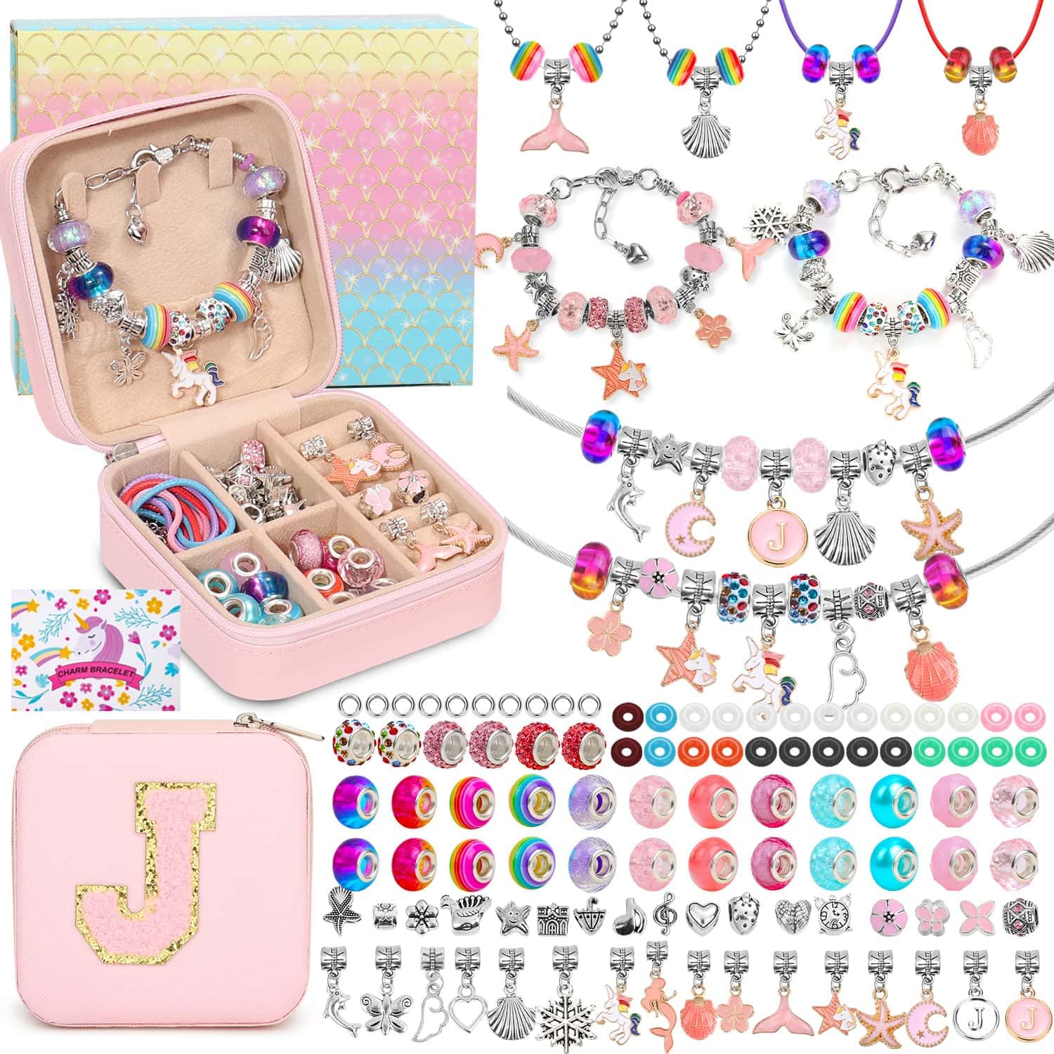 LifeisLuck Charm Jewelry Making Kit, DIY Bracelet Making for Girls, 110 Pcs Jewelry Beads for Girls Craft Gift with Jewelry Orga