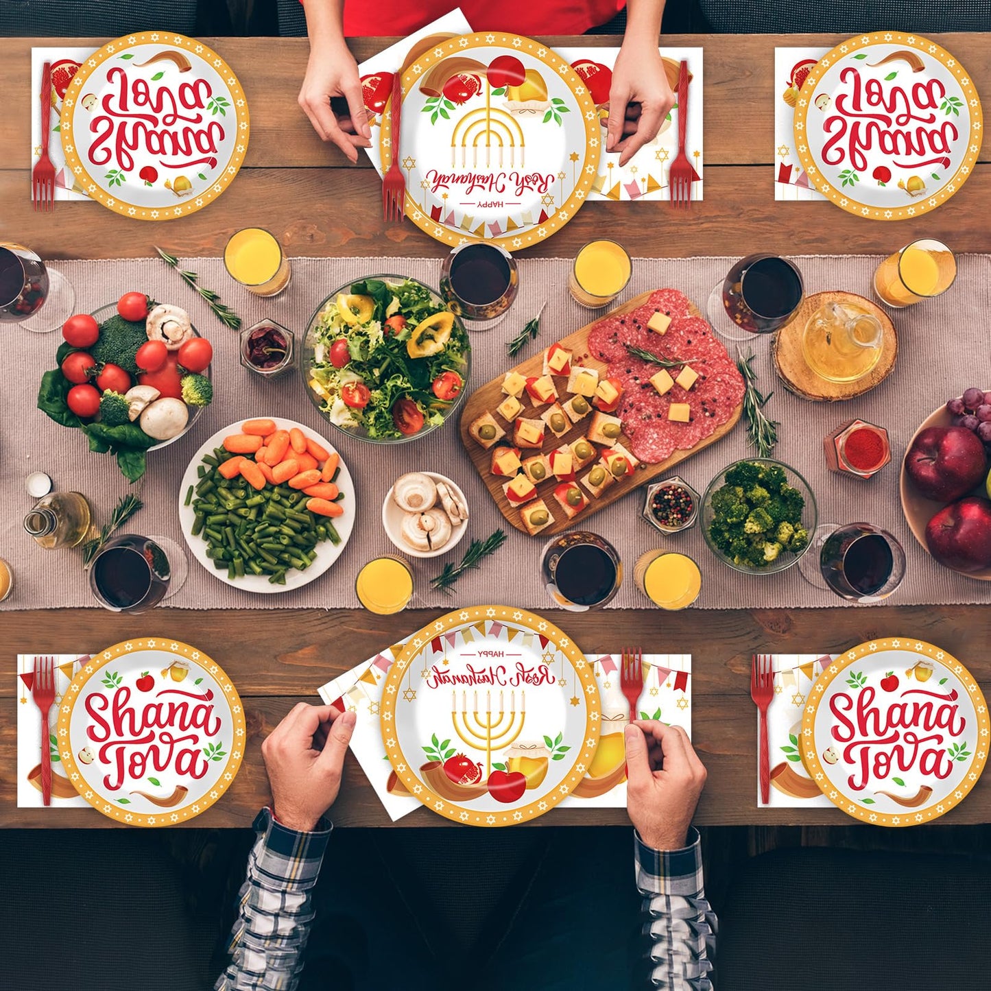 Gisgfim 96 Pcs Rosh Hashanah Plates And Napkins Party Supplies Shana Tova High Holy Day Tableware Set Jewish New Year Party Deco