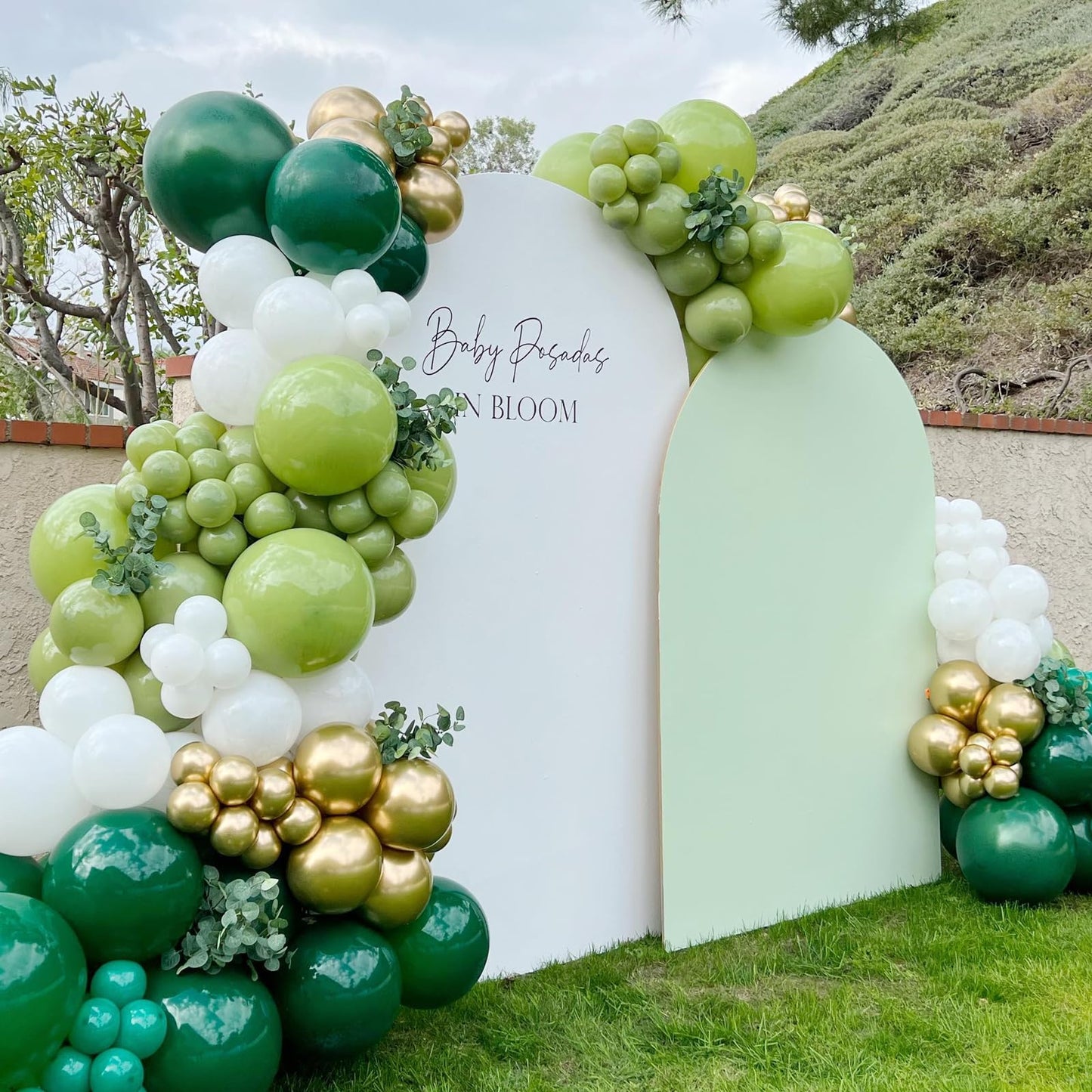 Funhot Green Balloons Set, 60 Pcs Green Gold White Balloons, 12 Inch Dark Green Emerald Green Lime Green Metallic Gold Latex Bal