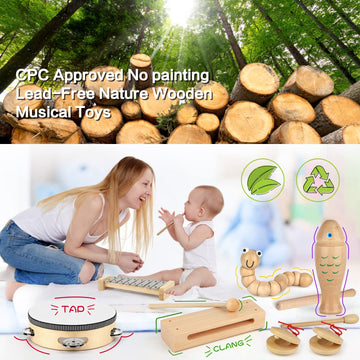 Kids Musical Instruments,100% Natural Wooden Music Percussion Toy Sets, 23 Pcs Tambourine Xylophone Toys For Kids, Girls Boys Preschool Education Early Learning Musical Toys With Bags