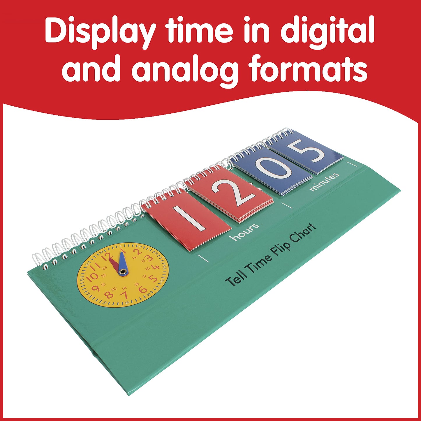edxeducation Time Flip Chart - Teaching Clock for Kids - Analog & Digital Formats - Multicolor - Model 7548