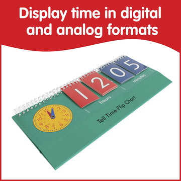 edxeducation Time Flip Chart - Teaching Clock for Kids - Analog & Digital Formats - Multicolor - Model 7548