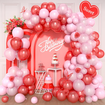 Red And Pink Balloon Arch Kit, 120Pcs Pastel Pink And Red Balloon Garland Kit Pearl Red Pink Party Balloons Pink And Red Latex B