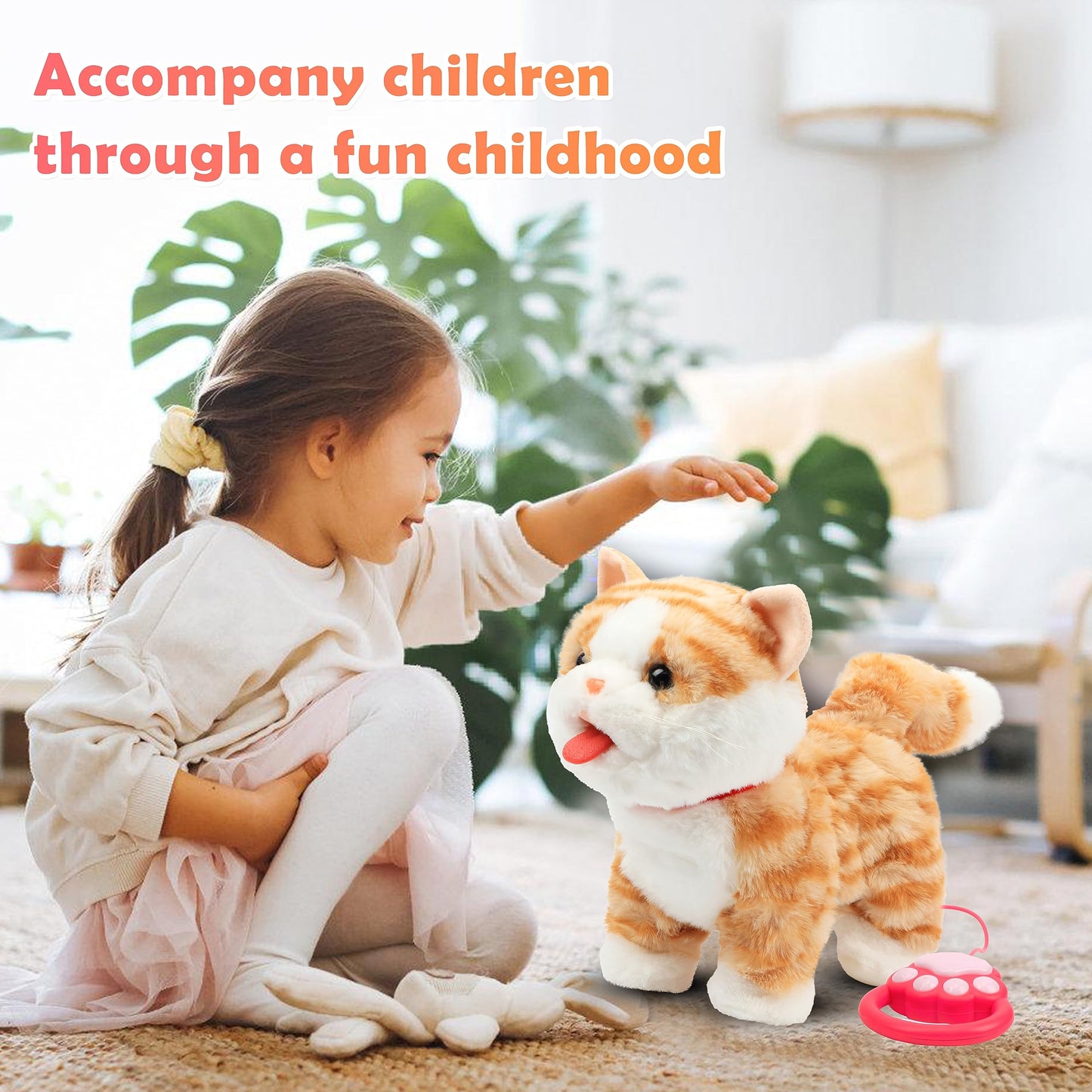 Easfan 12'' Walking Kitty Electric Interactive Talking Musical Cat Plush Toy With Remote Control Leash Meowing Tail Wagging Chri