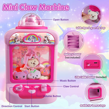 Tingingyuli Claw Machine For Kids,Unicorn Mini Vending Machines Candy Grabber Prize Dispenser Pink Toys For Girls,Electronic Arc