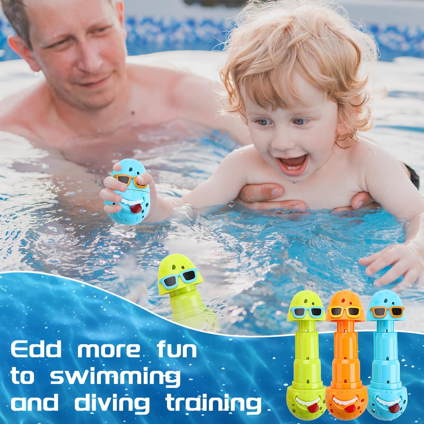 Ddzoou Set Of 3 Pool Diving Toys For Kids, Fun Clown Eggs Diving Stick Pool Toys For Kids, Perfect For Boys And Girls Pool Parti