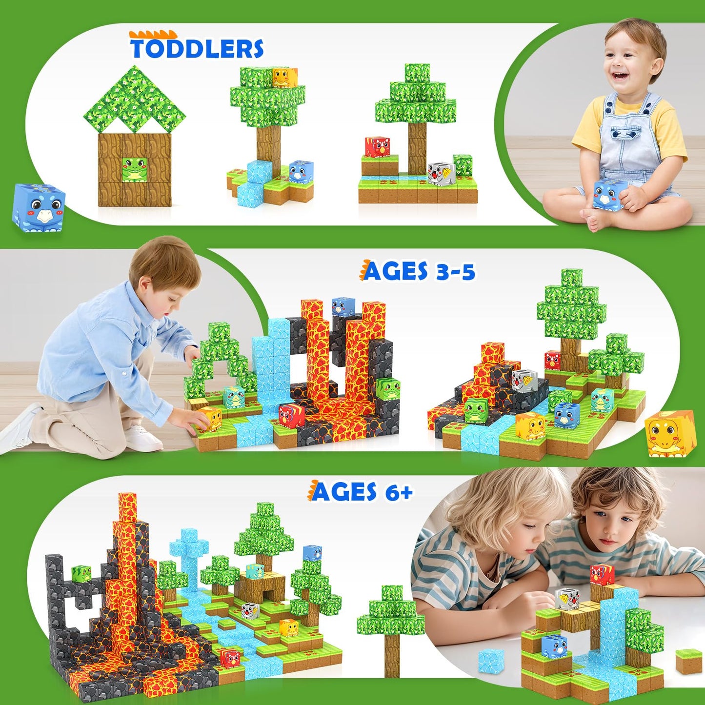 Magnetic Blocks Dinosaur Toys, Build Mine Magnet World Dinosaurs Set, Magnetic Tiles Building Toys For Boys & Girls Kids Ages 3-