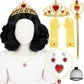 Princess Wig Set Kids Short Curly Black Cosplay Wigs For Kids Girls, Black Middle Part Wig Child'S Costume Wigs Synthetic Hair F