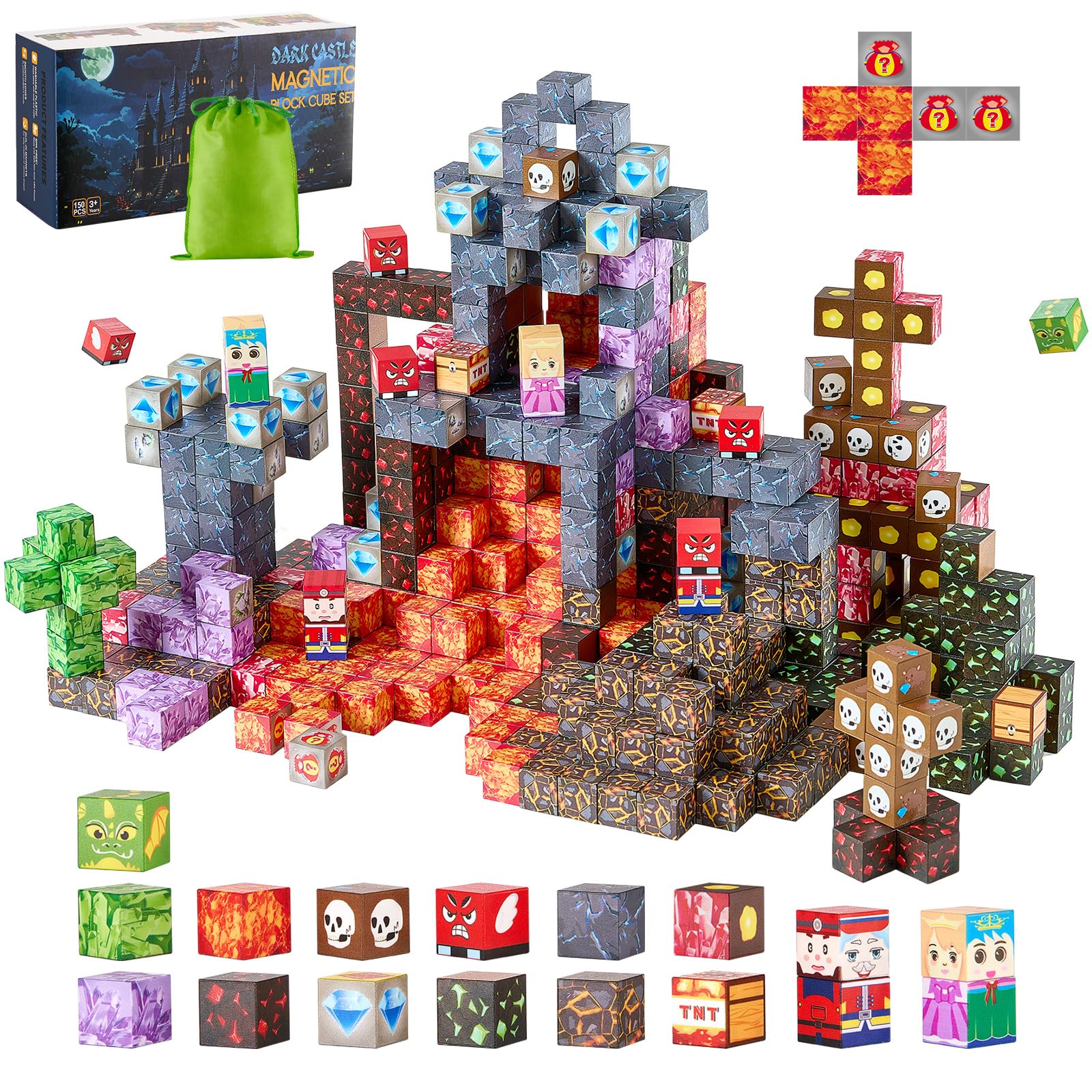 VEVOR Magnetic Blocks, 150 PCS Dark Castle Set, Magnetic Building Cubes for Kids, STEM Montessori Sensory Toys for Christmas Bir