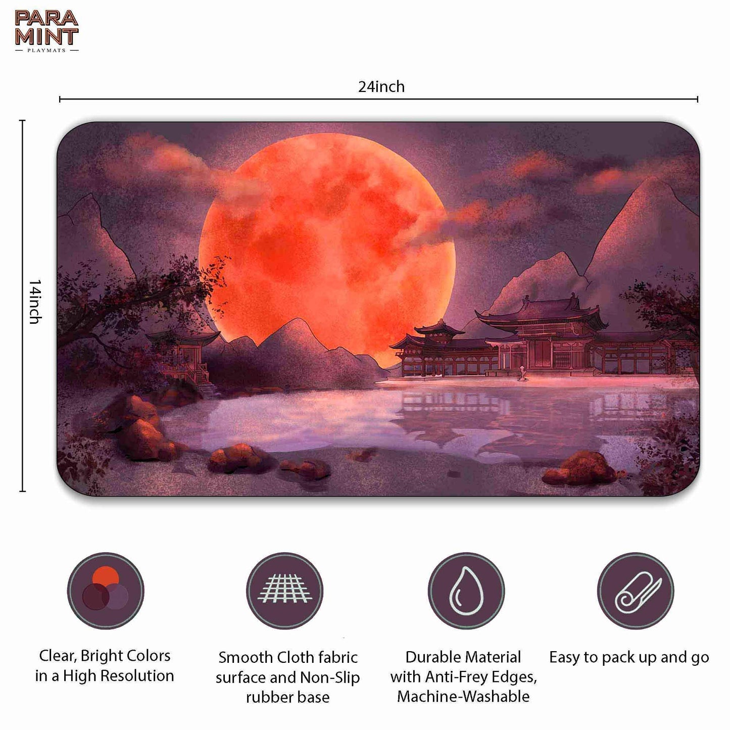 Paramint Blood Moon Shinto Temple (Stitched) - Mtg Playmat - Compatible With Magic The Gathering Playmat - Play Mtg, Yugioh, Tcg - Original Play Mat Art Designs & Accessories