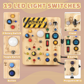 Joyreal Montessori Busy Board Wooden Sensory Toys For Toddler With Led Light Up Switch, Baby Fidget Board Travel Toys For 18+ Months, 1 2 3 Year Old Boys Girls Toddler Toys Gifts