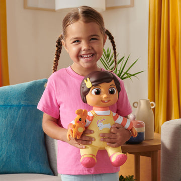 Cocomelon My Friend Nina Doll, Soft Plush Body - Music, Sounds, And Phrases In Spanish And English - Attached Bunny Plush Included - Toys For Preschoolers