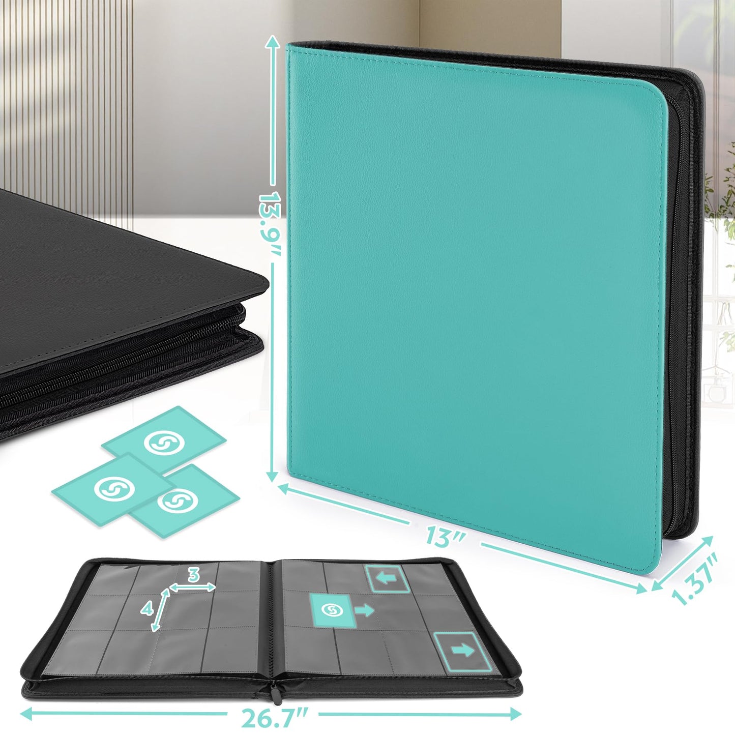 SMYV 12 Pocket Trading Card Binder  enhanced PU Cover Card Binder for 720 Cards  Ringless Side Loading Card Collection Album Folders for MTG  TCG  Game Cards & Sports Cards (Blue)