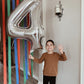 Silver Number 4 Balloon 40 Inch, 4 Balloon Number, 4Th Birthday Decorations, Silver Party Supplies For Boys Girls