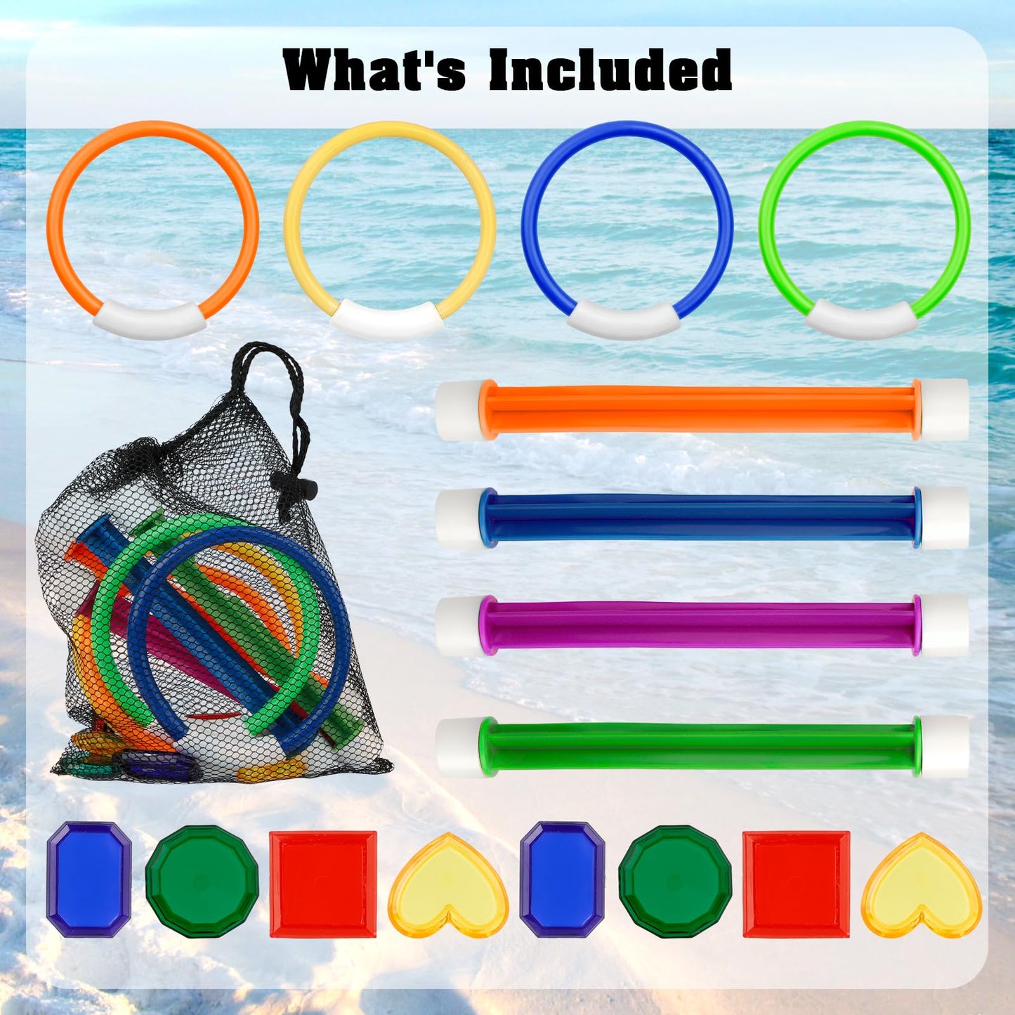 Pool Toys For Kids Ages 8-12 4-8, 16 Pcs Pool Diving Toys For Kids Age 3-10, Summer Underwate Swimming Training Diving Rings Div