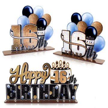 Lingteer Happy 16Th Birthday Gold Acrylic Table Topper Centerpieces Set - Cheers To Sixteen Years Old Birthday 16Th Bday Party Gift Decorations.