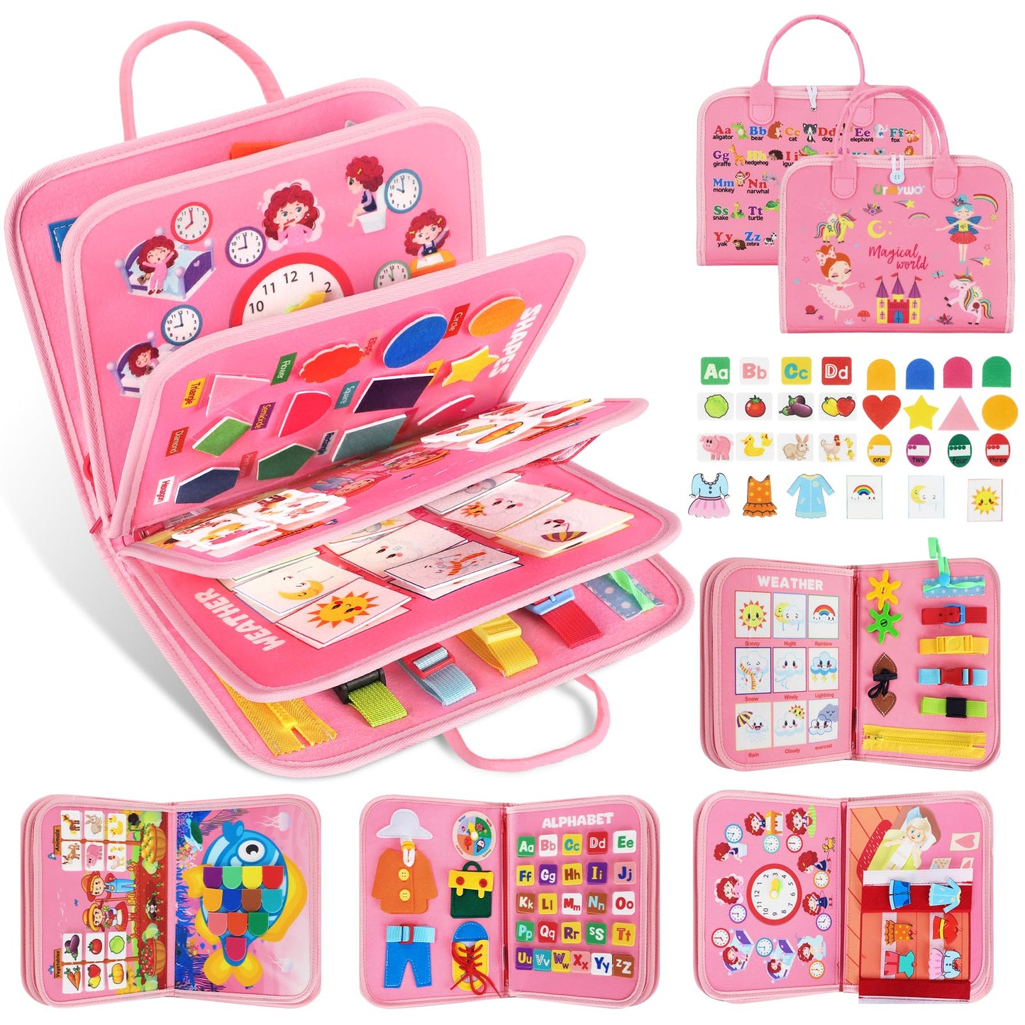 Urmywo Busy Board - Montessori Toys For 1-4 Year Olds, Busy Book Toddler Activities With Fine Motor Skills, Autism Sensory Gifts