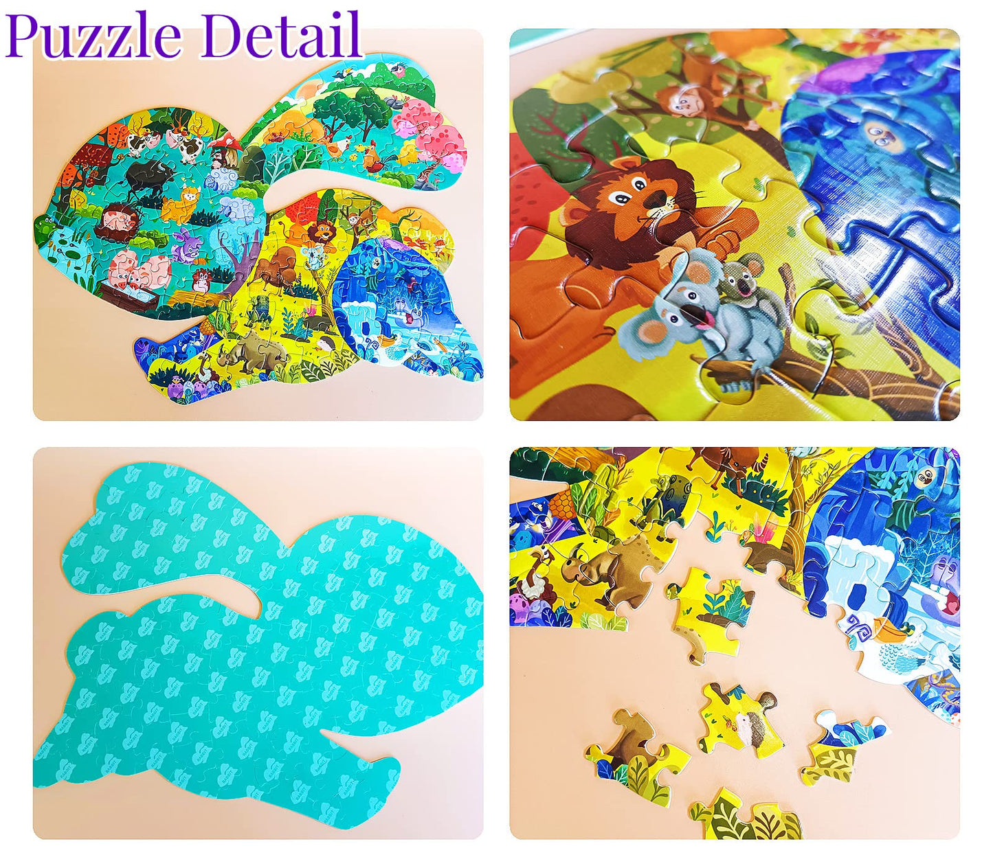 Puzzles For Kids Ages 4-6-8,120 Piece Jigsaw Puzzles Rabbit Shaped Learning Educational Toys Gifts For Boys Girl Age 4 5 6 8 Birthday Halloween Christmas Party Favors