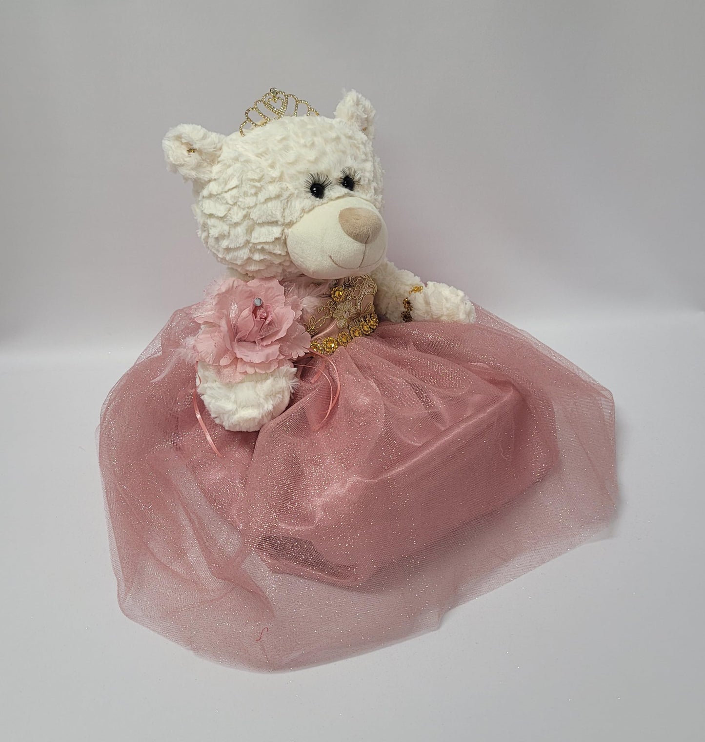 KINNEX COLLECTIONS SINCE 1997 20 Quince Anos Quinceanera Last Doll Teddy Bear with Dress (Centerpiece) ~ ARC16831-32 (Dusty Rose