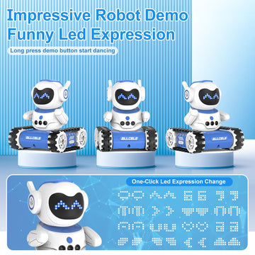 Allcele Led Rc Robot Toys, Rc Robot For Boys And Girls With Walkie Talkie, Programming, Music, Demo And Led Function, Remote Control Robot Toy, Gift For Kids 3-8 Years Old Blue White
