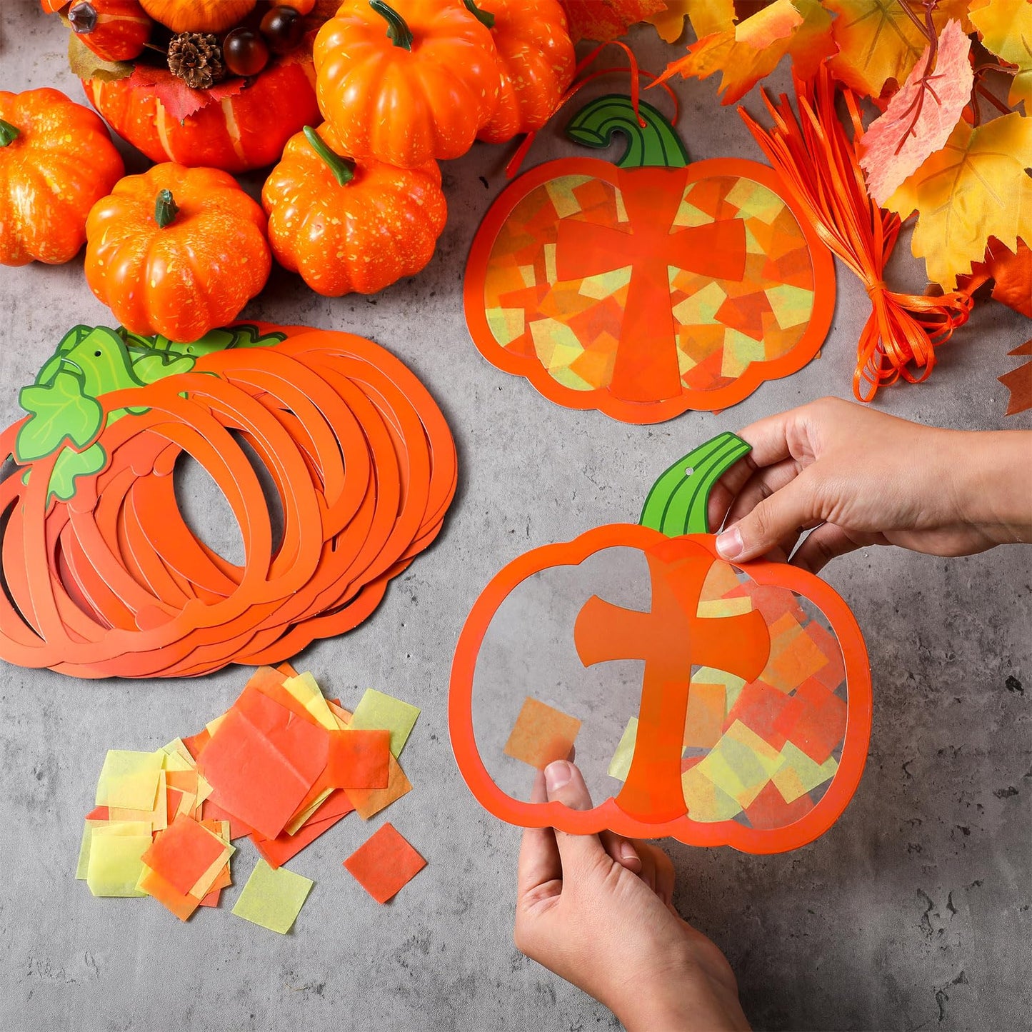 Chiisong 24 Sets Religious Pumpkin Crafts Kit DIY Tissue Paper Sign Crafts for Back to School Fall Harvest Thanksgiving Religiou