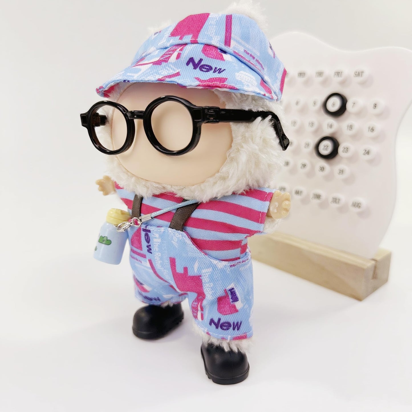 15-17cm Fashion Doll Clothes  Cool Overalls 6Pcs Doll Outfits and Accessories for Dress Up/Collectors (Hat + Top + Pants + Water Bottle + Glasses + Shoes)(No Dolls)