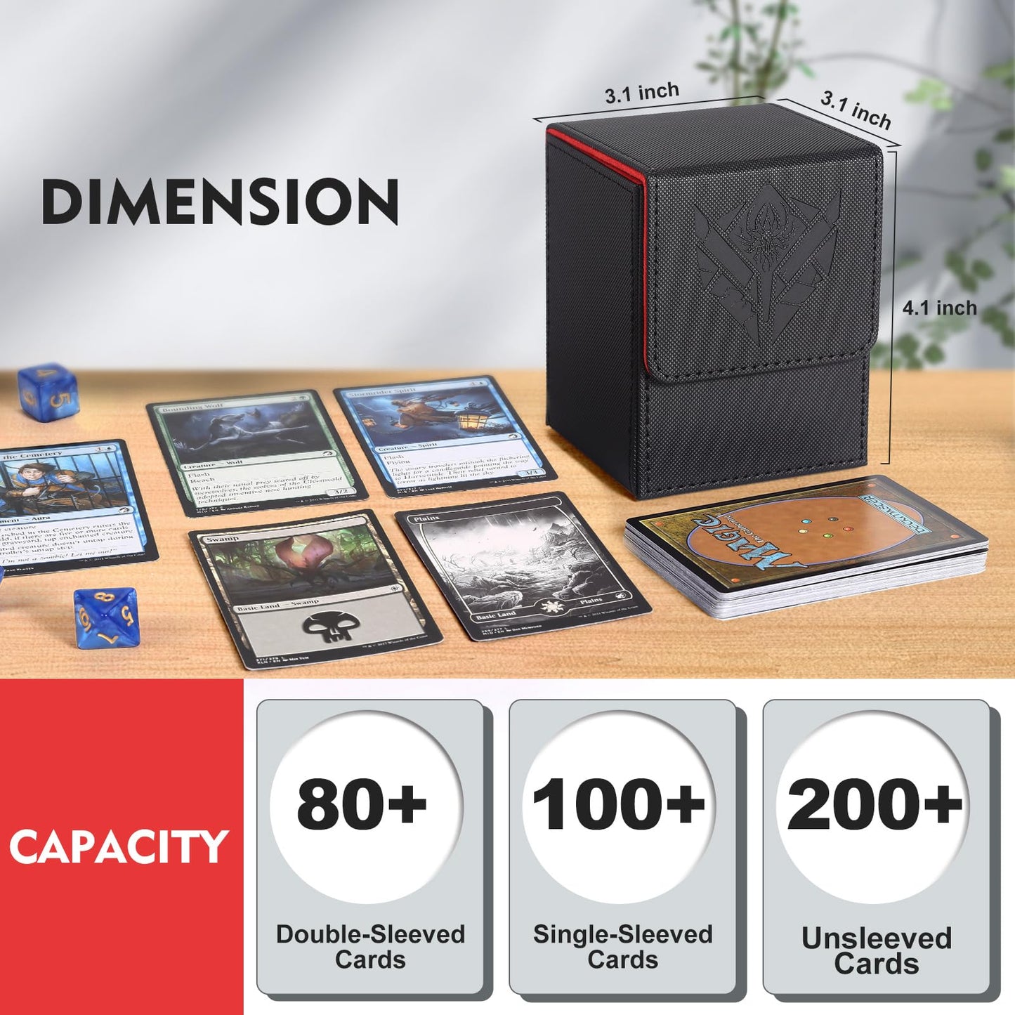 Komick Premium Pu Leather Card Deck Box For Mtg Card Storage, Yugioh, Holds 100+ Deck Case With 2 Dividers For Collectible Tradi
