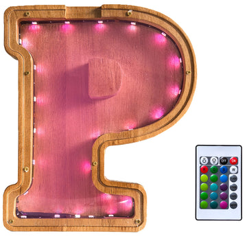 Wooden Letter Piggy Bank for Kids,9inch Kids Money Bank with LED Lights, Alphabet Coin Jar(A-Z), Birthday Gift for Kids, Toys fo