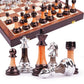 15'' Metal Chess Sets For Adults Kids With Zinc Alloy + Acrylic Chess Pieces & Portable Folding Wooden Chess Board Travel Chess