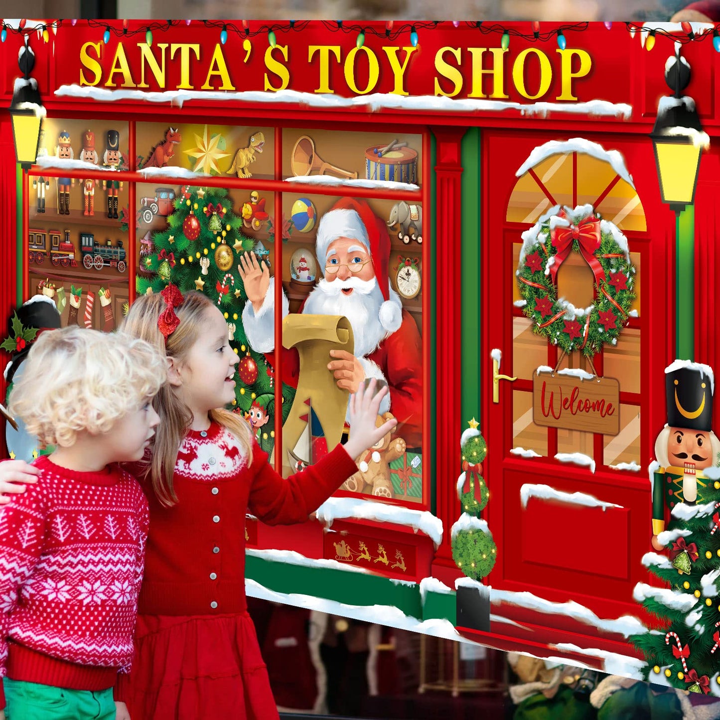 Christmas Backdrop Banner - Santa'S Toy Shop Store Background For Holiday Party Photos, 72.8 X 43.3 Inches (Classic)