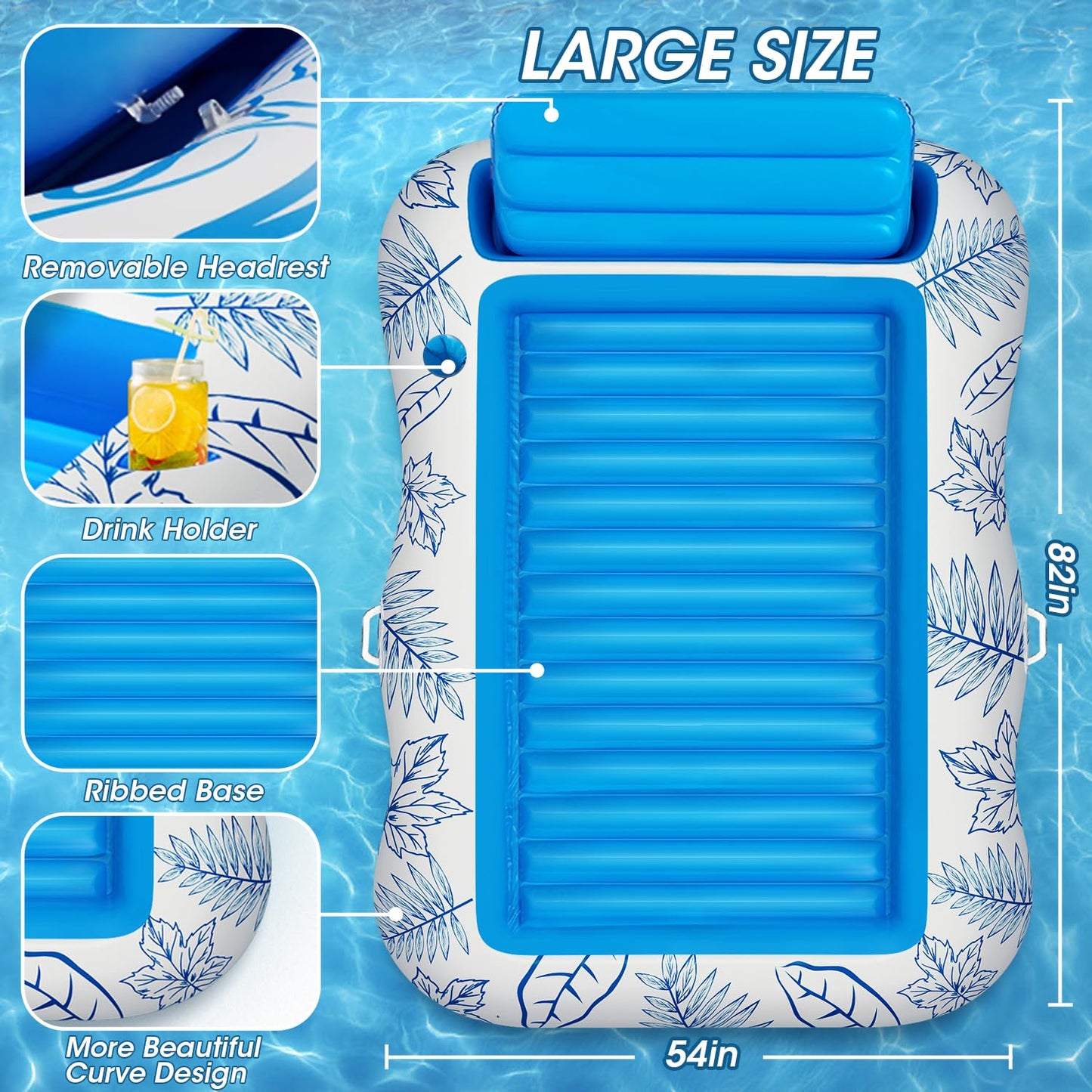 Inflatable mature-themed Pool Lounger Float - BAIAI Large Beach Sun Tanning Floaty Raft Sunbathing Water Lounge Floaties Tub with Drink Holder - Blow Up River & Lake Suntan Floating Swimming Mattress Mat(XL)