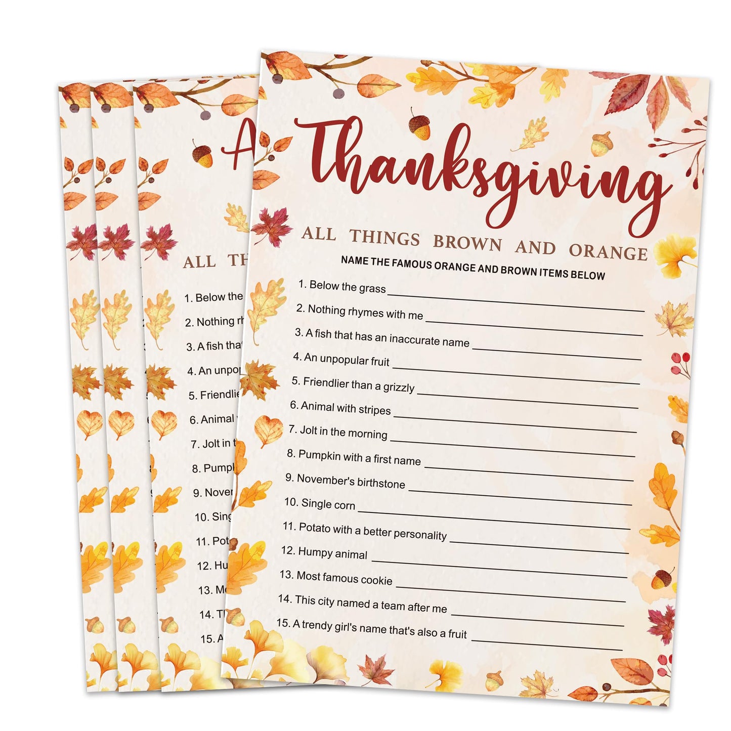 Thanksgiving Word Scramble Game Card Fun Fall Party Activity for mature-themeds and Teens Autumn Holiday Brain Teaser 5x7 Inch Cards with Answer Card