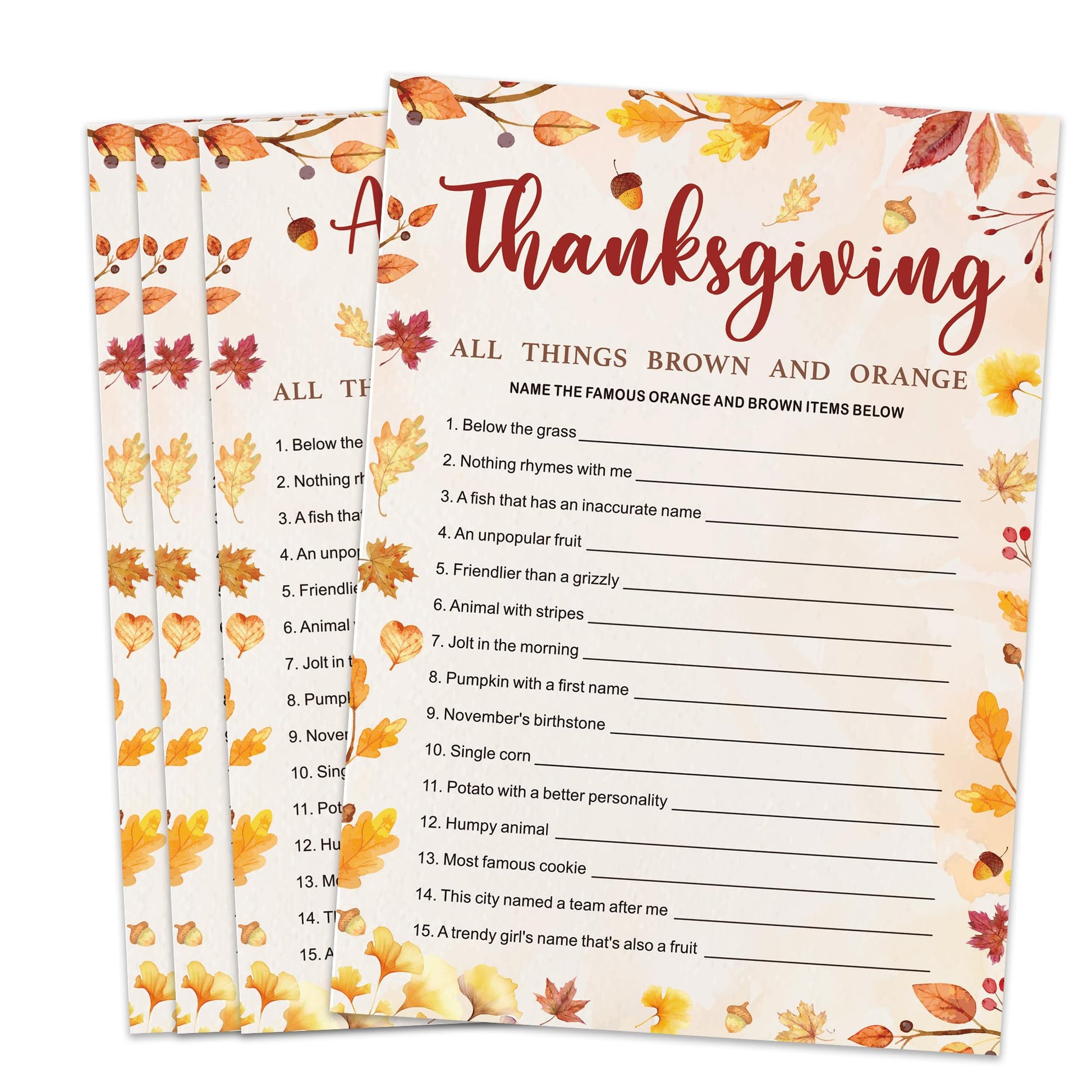 Thanksgiving Word Scramble Game Card Fun Fall Party Activity for mature-themeds and Teens Autumn Holiday Brain Teaser 5x7 Inch Cards with Answer Card