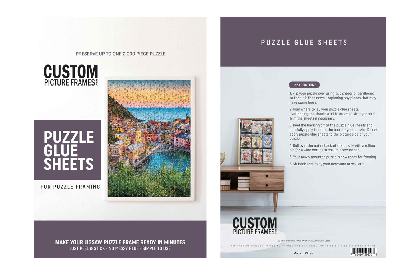 11.25X38.25 Puzzle Frame Kit With Glue Sheets | Silver Modern Picture Frame | Real Wood With Uv Resistant Acrylic Front | Made T