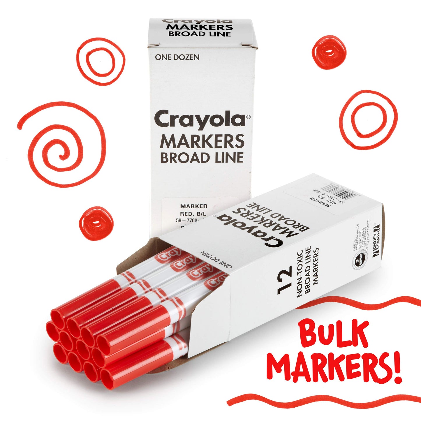 Crayola Broad Line Markers - Red (12Ct), Markers For Kids, Bulk School Supplies For Teachers, Nontoxic, Marker Refill With Reusable Box