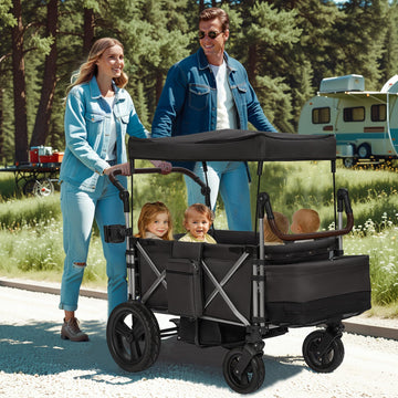 Real Relax Stroller Wagon for 4 Kids, Foldable 4 Seater Wagon Stroller, Kids Wagons with 5-Point Safety Harness, UV-Protection C