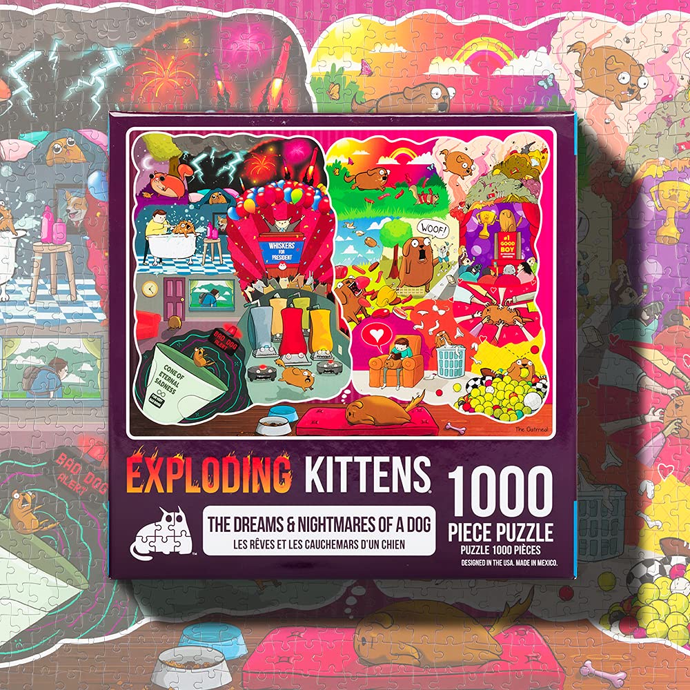 Exploding Kittens Dog Jigsaw Puzzle - 1000 Pieces, Multi-Color, Cardboard, Fun for Adults, Teens, and Kids, Model PDOGS-105