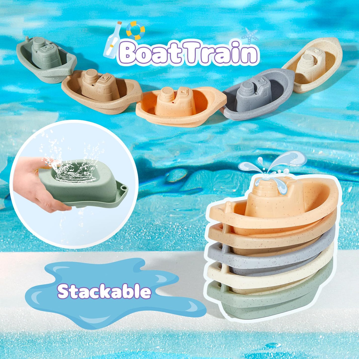 Amchsuri Baby Bath Toys For Kids Ages 1-3, 9 Pcs Mold Free Toddler Bath Toys For 2-4 Bathtub Water Toys Stackable Bath Boats And Silicone Bath Toys For Babies 6-12 Months