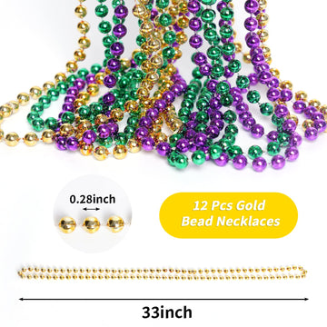 ZZYFGH 33'' 7mm St Patricks Day Beads Necklace, Mardi Gras Beads Necklace Bulk, Metallic Gold Beaded Necklace, Party Costume Nec
