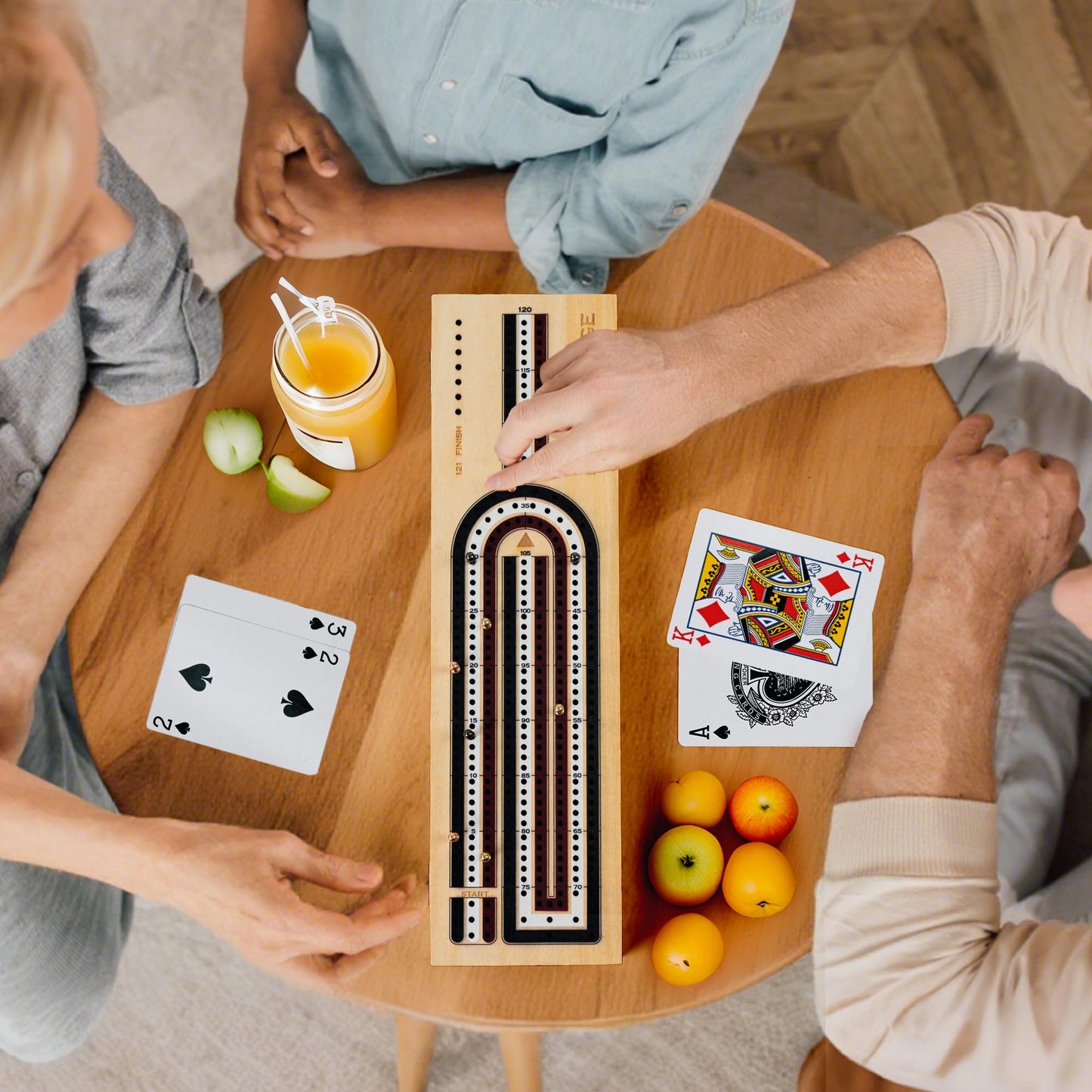Cribbage Board Game Set  3-Track enhanced Wooden Cribbage Board with Magnetic Lock & Large Storage  9 Metal Pegs  2 Decks of Playing Cards - Classic Board Games for mature-themeds Family (Instruction Include)