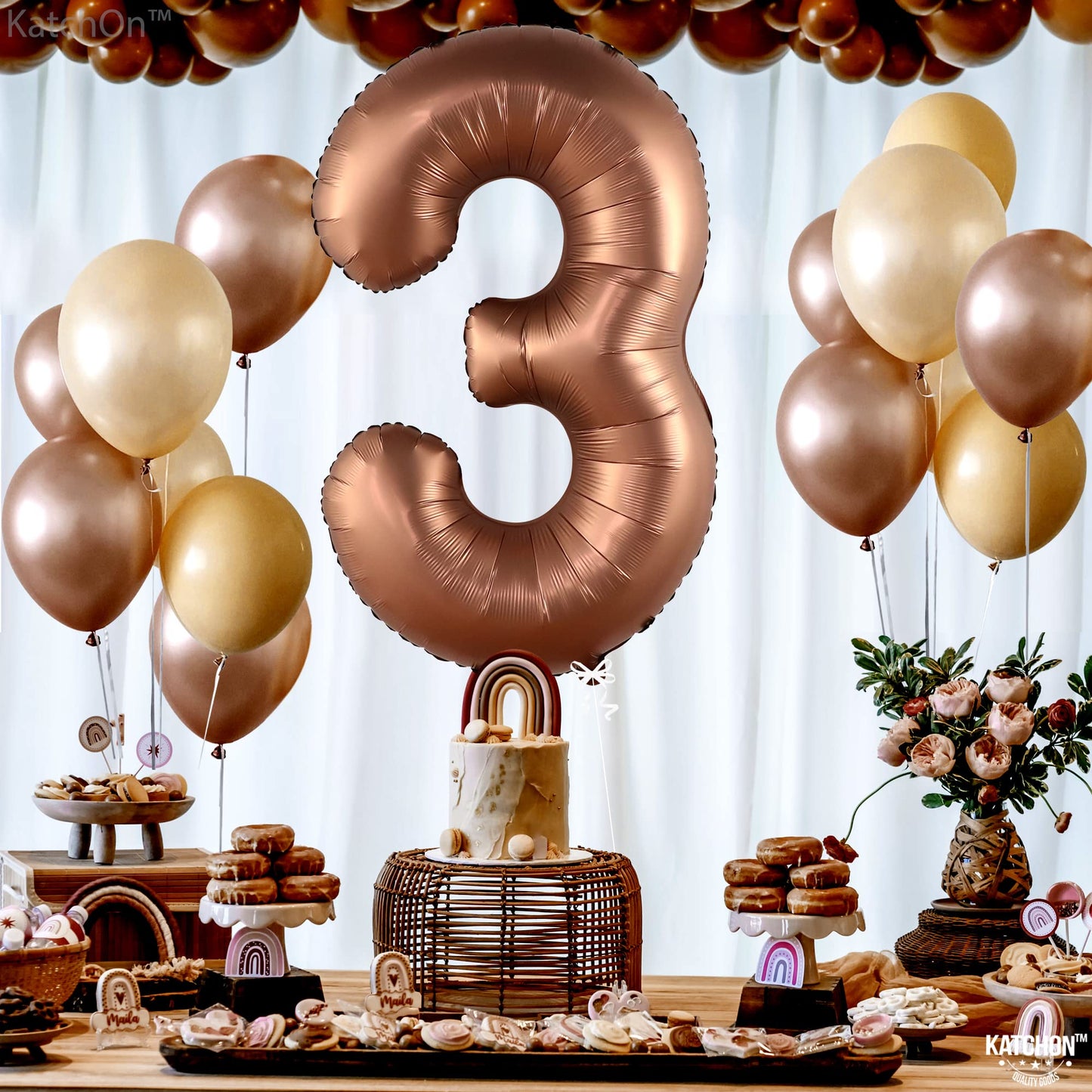 Katchon, Coffee Brown Number 3 Balloon - 40 Inch | Giant, 3 Balloon Number, 3Rd Birthday Decorations For Girls | 3Rd Birthday Decorations For Boys | 3 Year Old Birthday | Dinosaur 3Rd Birthday Decor