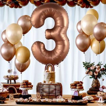 Katchon, Coffee Brown Number 3 Balloon - 40 Inch | Giant, 3 Balloon Number, 3Rd Birthday Decorations For Girls | 3Rd Birthday Decorations For Boys | 3 Year Old Birthday | Dinosaur 3Rd Birthday Decor