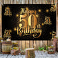 Mnixy Happy 50Th Birthday Backdrop Banner Step And Repeat 50 Years Old Background Decorations For Women Men Her Him Photography Party Supplies Glitter Black Gold (1)
