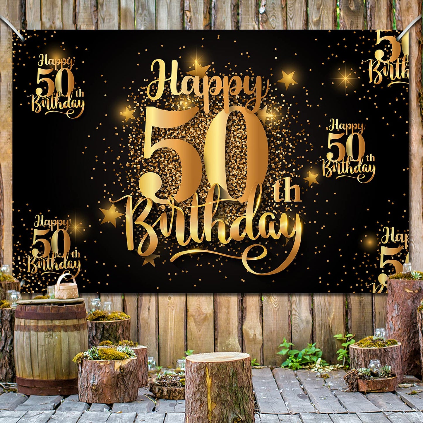 Mnixy Happy 50Th Birthday Backdrop Banner Step And Repeat 50 Years Old Background Decorations For Women Men Her Him Photography Party Supplies Glitter Black Gold (1)