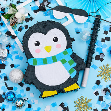 Lewtemi 15.1 Inch Penguin Piñata Winter Penguin Party Supplies Candy Animal Piñata With Stick Confetti And Blindfold Gift For Boy Girl Adult Winter Theme Birthday Party Supplies Decorations(Classic)
