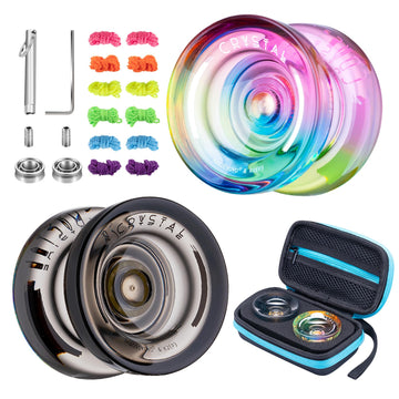 Responsive Yoyo For Kids, K2 Crystal Yoyo Pack Of 2, Dual Purpose Plastic Yoyo Professional With Unresponsive Yoyo Bearing + 12 Yoyo Strings, Yoyo Storage Case, Bearing Removal Tool (Gradient + Black)