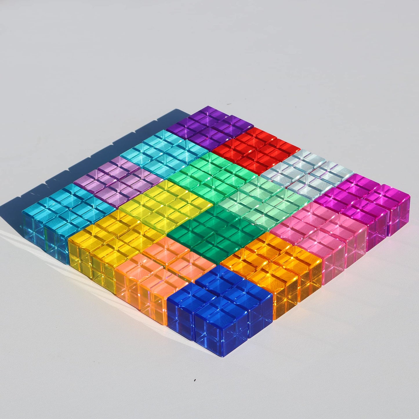 Koaics Rainbow Crystal Acrylic Cubes Children Learning Color Light Shadow Toy, Stacking Gem Blocks Sensory Building Blocks For K